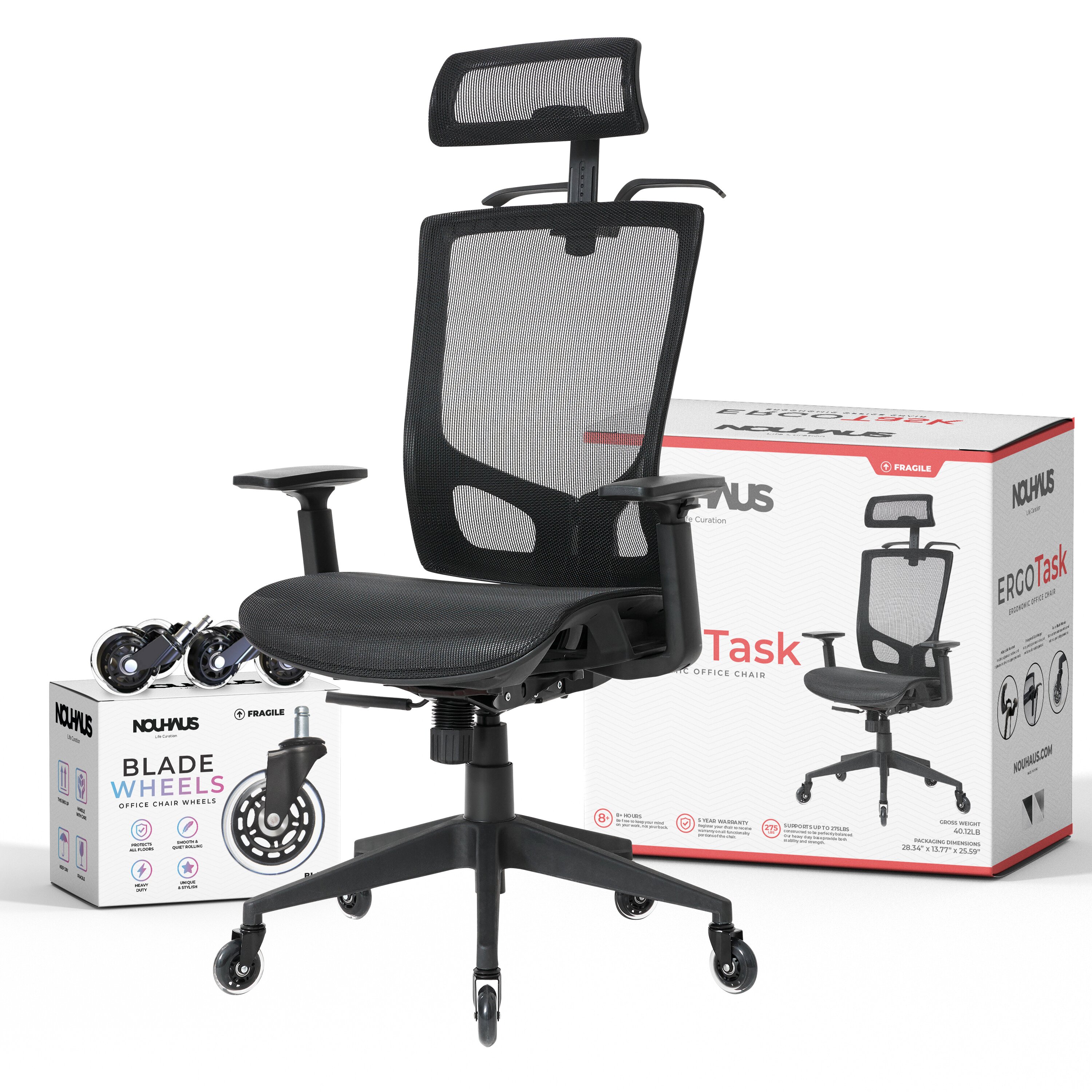 Lorell 86000 Series Exec Chair Adjustable Headrest - Black
