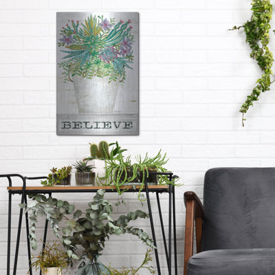 August Grove «Believe Succulents» par Cindy Jacobs, art mural en métal, 12 po x 16 po