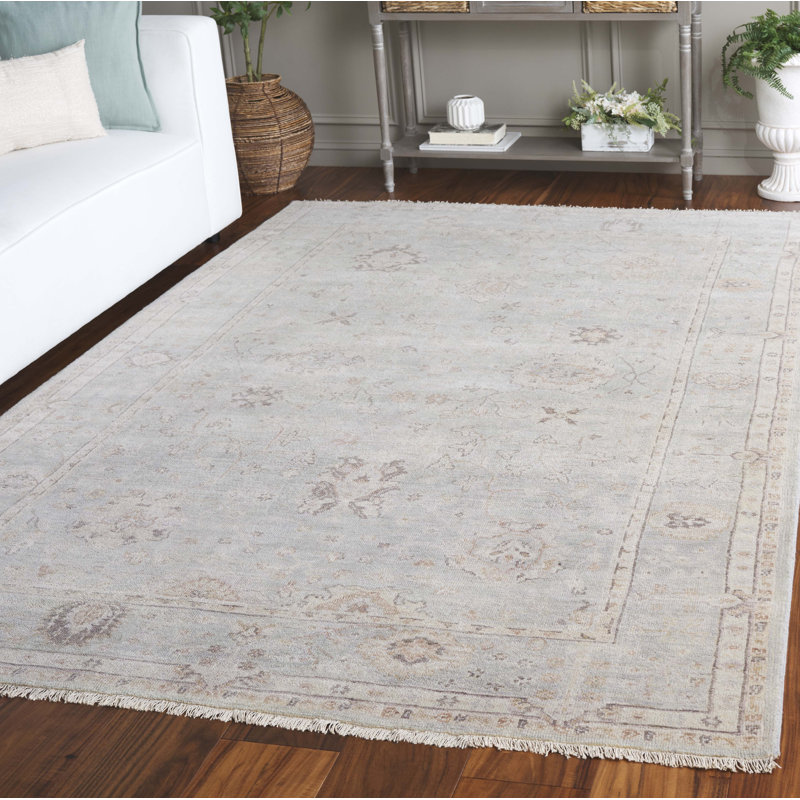 Tapis gris clair / beige en laine / coton noué à la main Oushak, Rectangle 6 pi x 9 pi