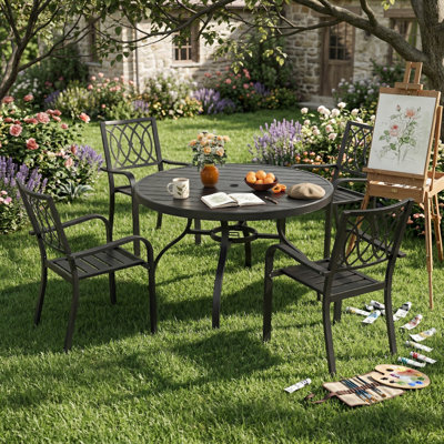 Ensemble de table de salle à manger d'extérieur 5 pièces 41 po en métal et 4 chaises