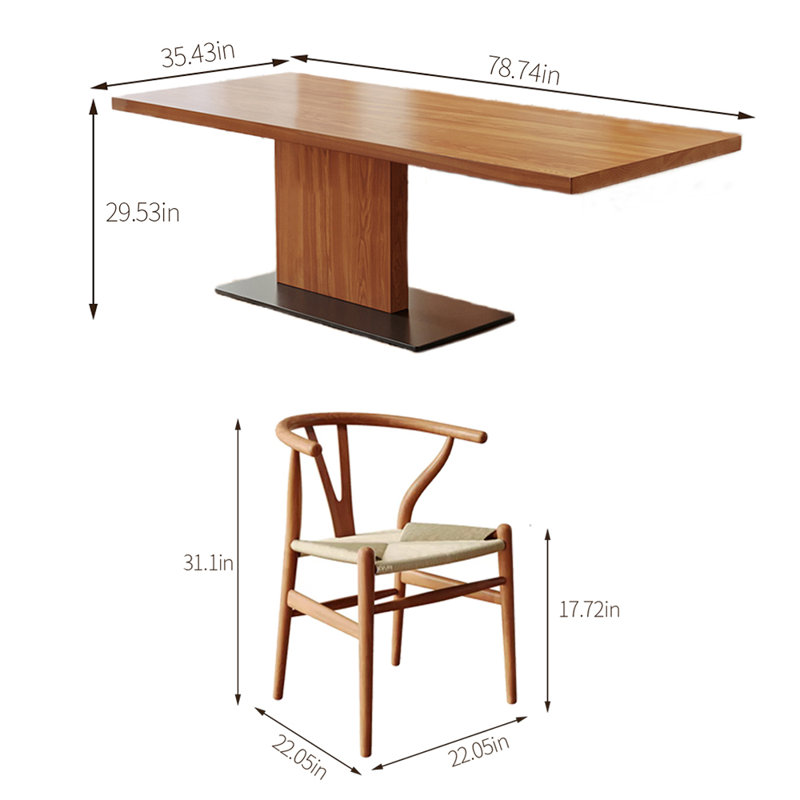 Solid wood ash dining table set, 29.53"H x 78.74"L x 35.43"W