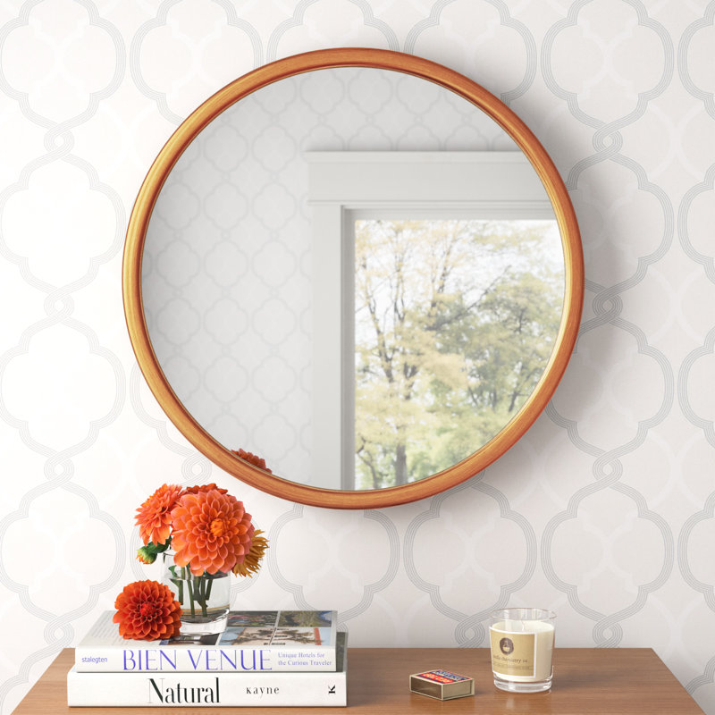 Wood Flat Wall Mirror, Antique Gold