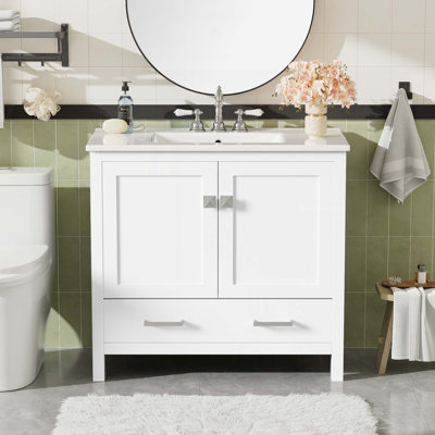 Meuble-lavabo moderne avec lavabo en céramique et nombreuses options de rangement