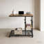 Table mobile en C réglable en hauteur avec plateau inclinable, rangement à deux niveaux, roulettes de frein et conception roulante peu encombrante pour une utilisation polyvalente.