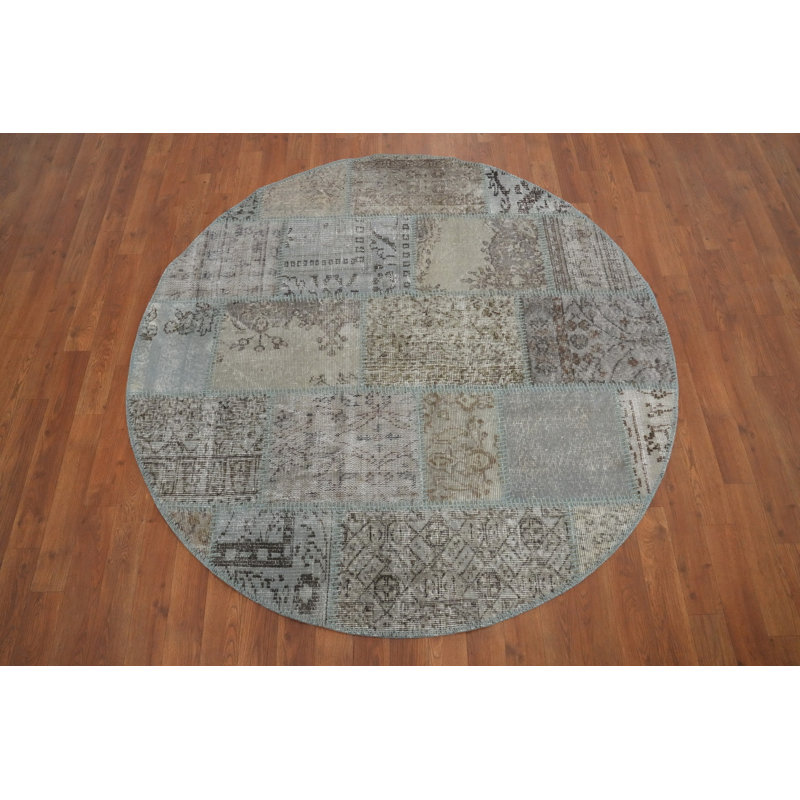 Élégant motif patchwork dans des tons doux tapis rond 5 x 5