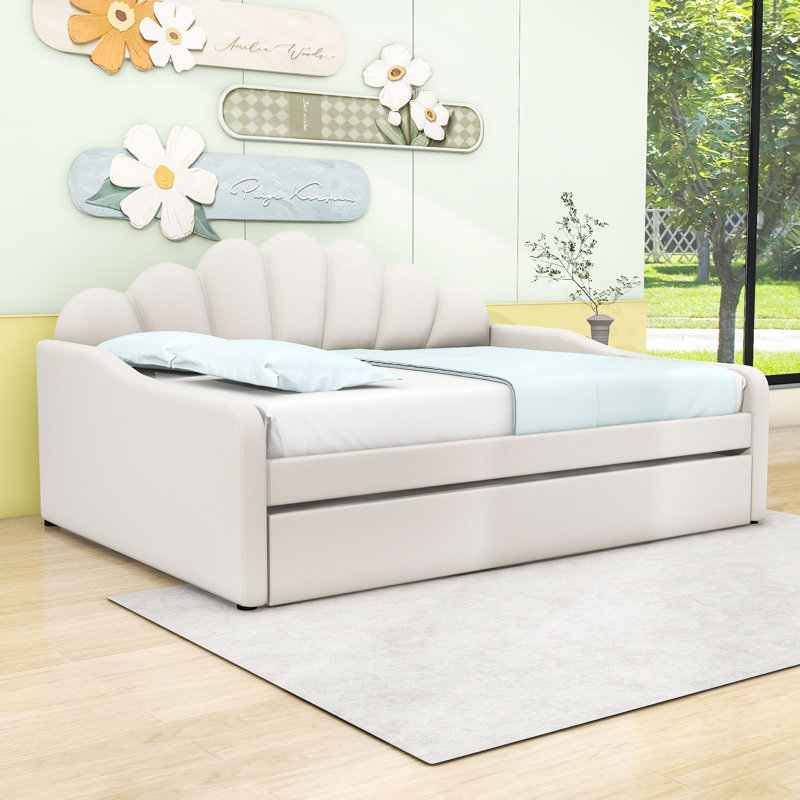 Full Velvet Upholstered Daybed with Trundle, White