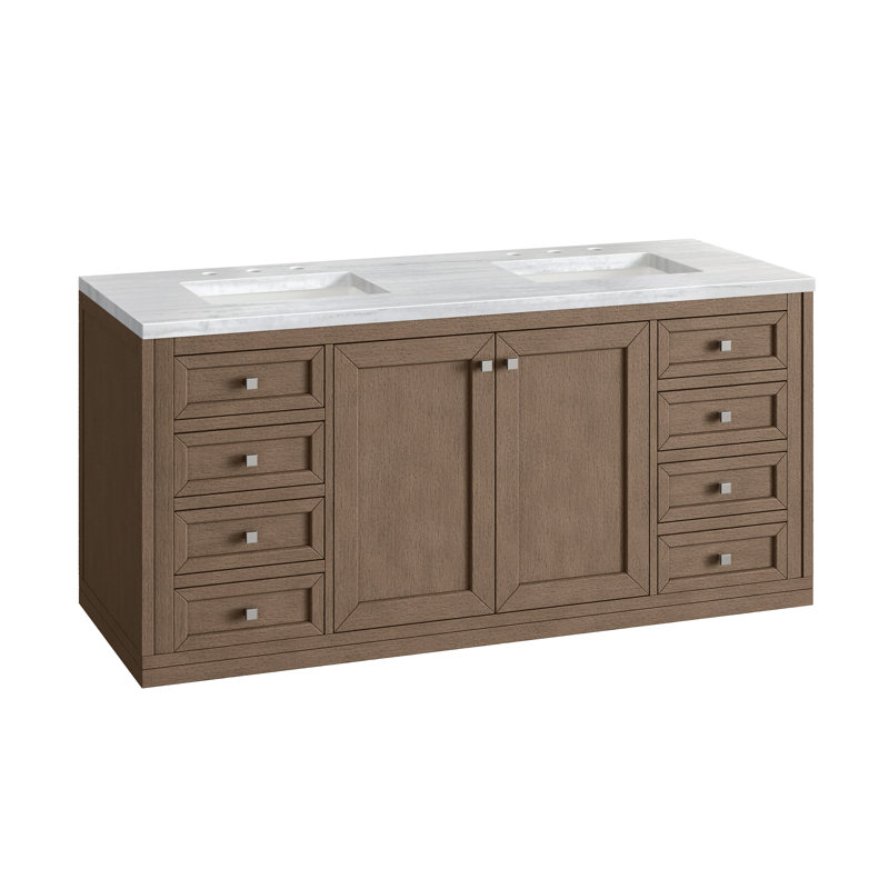Chicago 60'' W Double Vanity, Charcoal Soapstone, 8" Widespread, Walnut Whisper