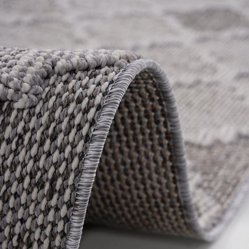 Tapis tissé à la machine Naar Guros, blanc / gris / treillis, Tapis de couloir 2 pi 2 po x 8 pi