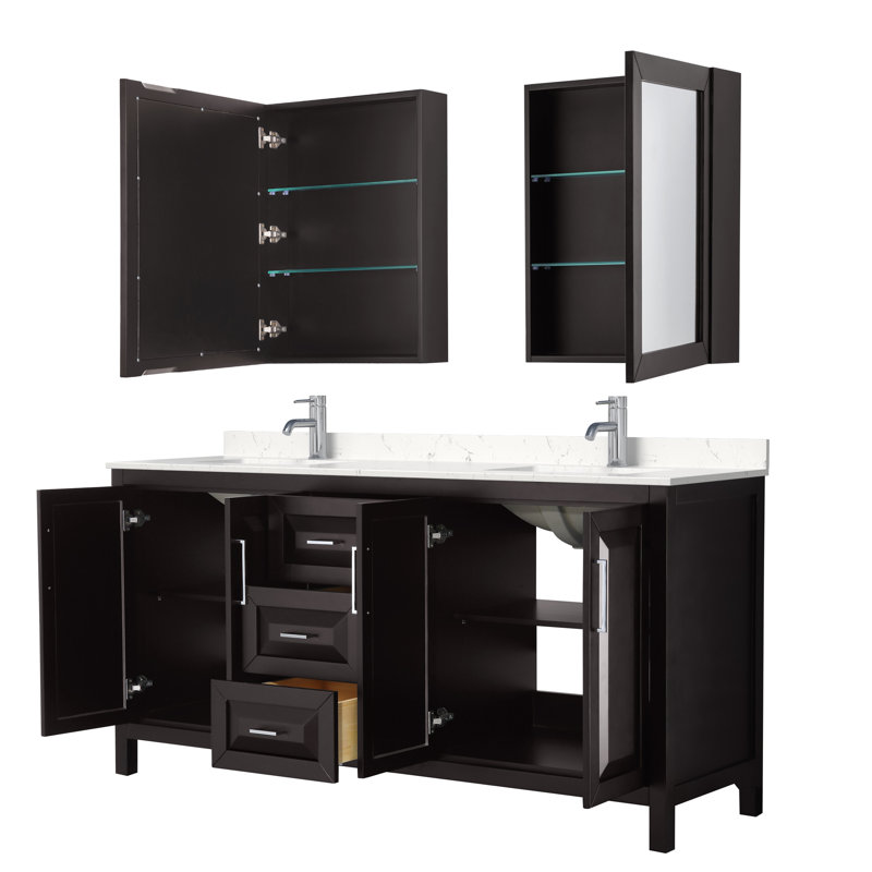 Daria 72'' W Double Vanity, Dark Espresso, Polished Chrome, Carrara Cultured Marble