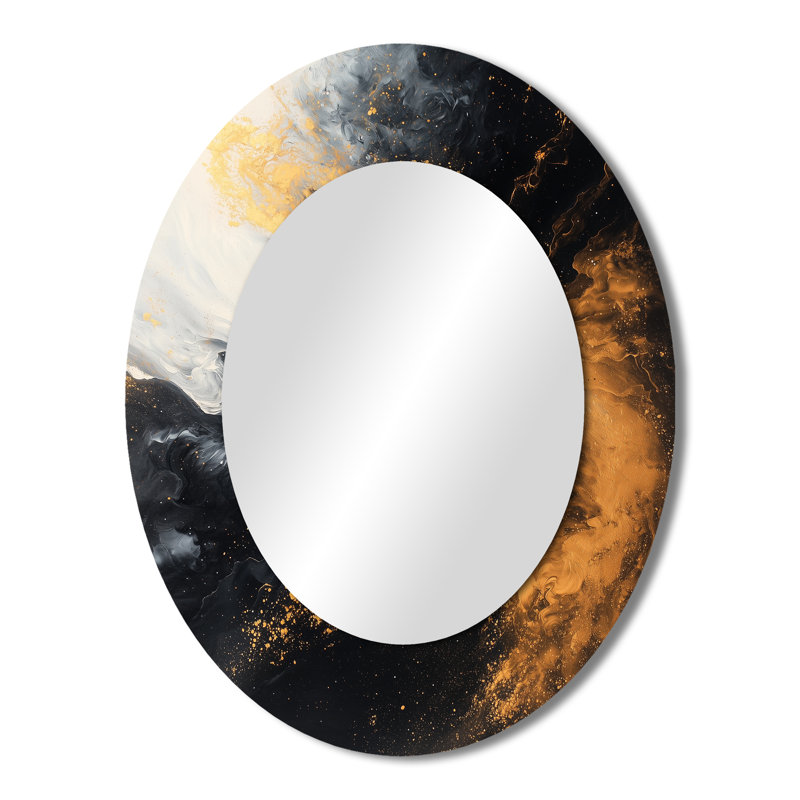 Gold And Black Auroras Edge Shapes III - Large Oval Wall Mirror On Metal, 43" x 33"