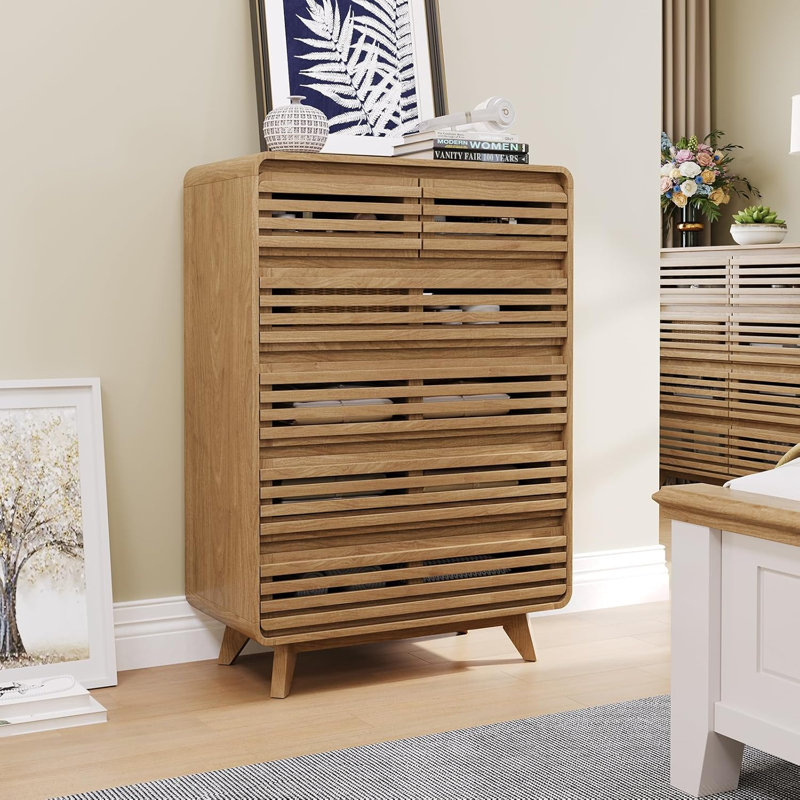 Commode 6 tiroirs Grille, chêne naturel, Chêne naturel