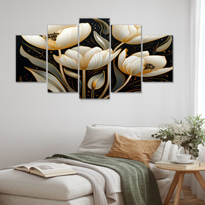 «White Glam Tulip», art mural 5 pièces