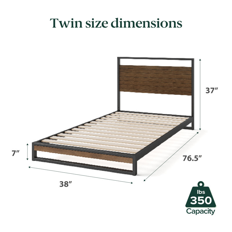 Daniel 37" Low Profile Bamboo and Metal Platform Bed, Twin, Chestnut Brown
