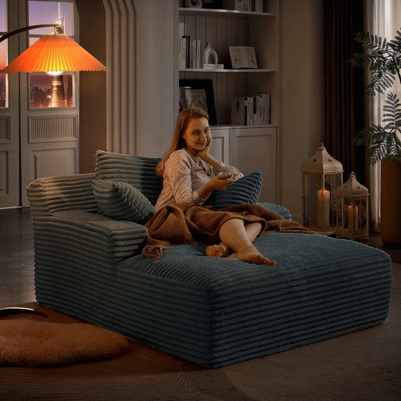 Oversized Chaise Lounge Chair Indoor, Corduroy Upholstered Modern Sofa Couch, No Assembly Required, Comfy Sleeper for Living Room and Office