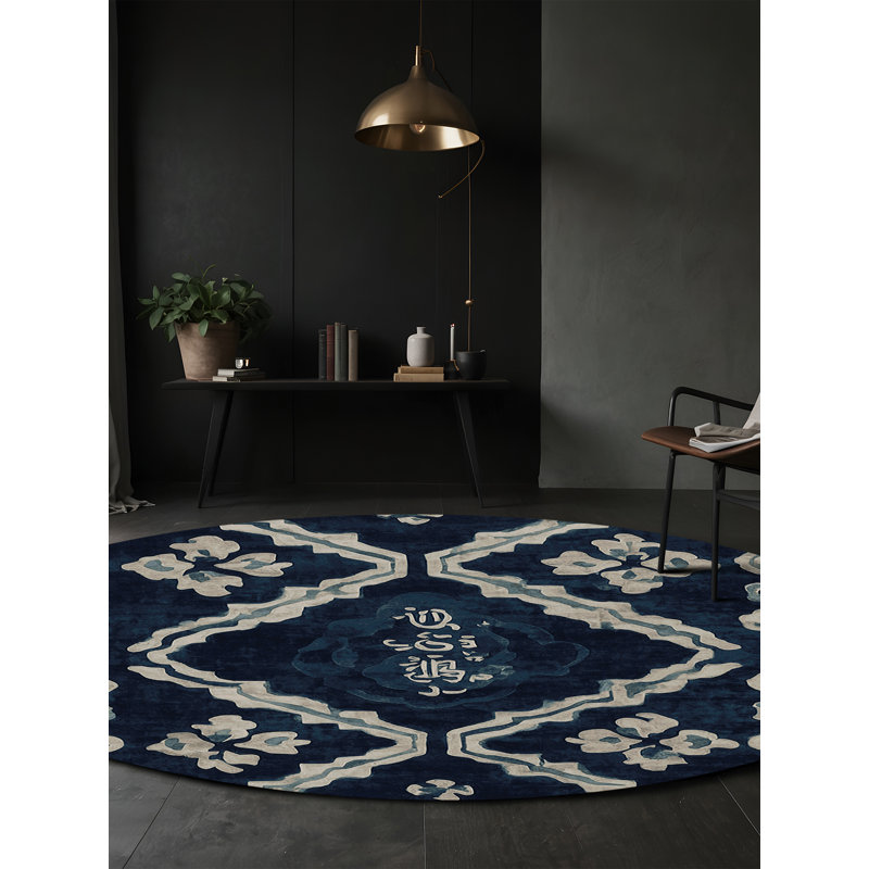 Machine Washable Gray Area Rug, Round 5'