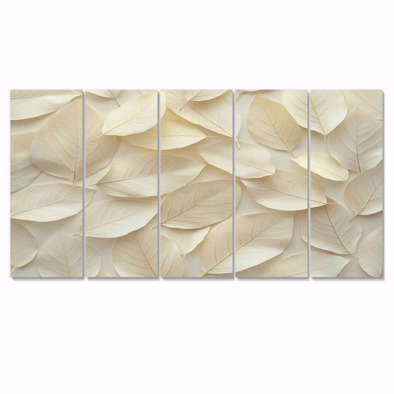 Feuilles ivoire feuillage Collae IV - feuilles, art mural - décoration murale traditionnelle, 5, H 32 po x l 80 po