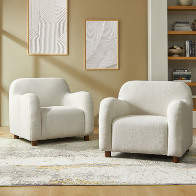Berken 35'' Wide Lamb Wool Upholstered Teddy Armchair with Solid Wood Legs