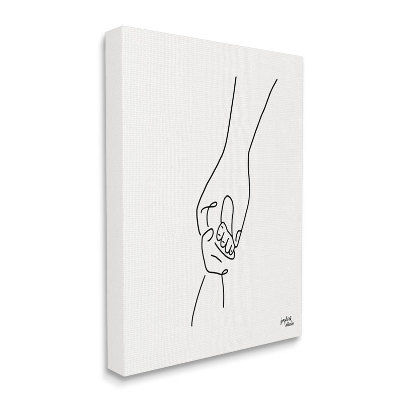 Parent & Child Holding Hands Family Line Doodle by Jess Baskin - Wrapped Canvas Print, 40" H x 30" W x 1.5" D
