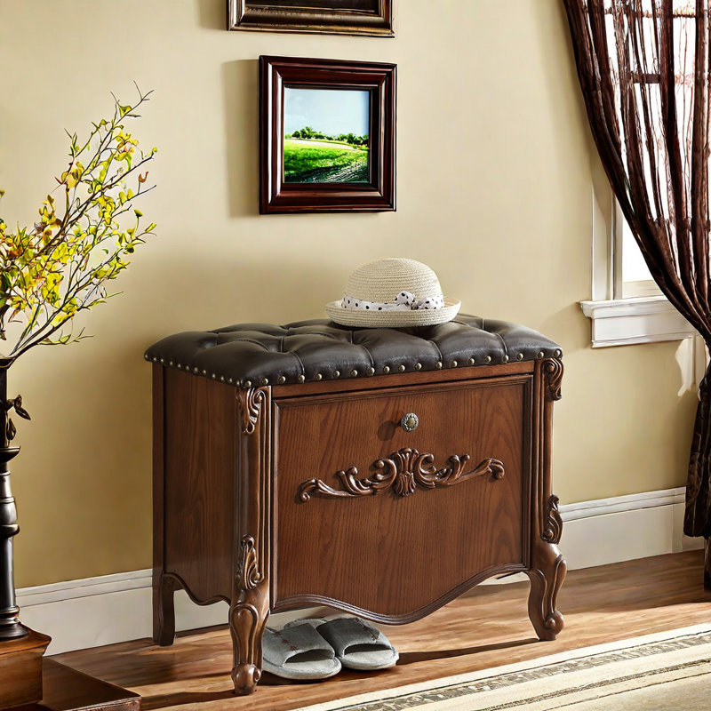 6 Pair Shoe Storage Bench, 19.68" H x 24.4" W x 14.17" D, Brown