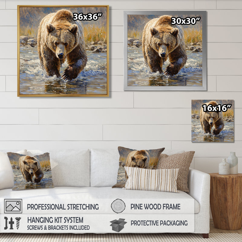 Gennavive Grizzly au bord de la rivière au Canada - ours, art mural, Reproduction encadrée d'une seule photo, Noir