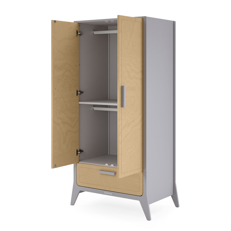 2 Door Wardrobe, Light Grey/Natural