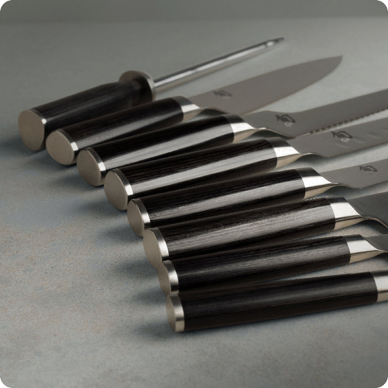 Shun Classic 9 Piece Chef’s Block Set, Includes 7 Shun Classic Knives, Honing Steel and 22-Slot Knife Block, Handcrafted Japanese Knife Set, Damascus Stainless Steel Cladding, Pakkawood Handle