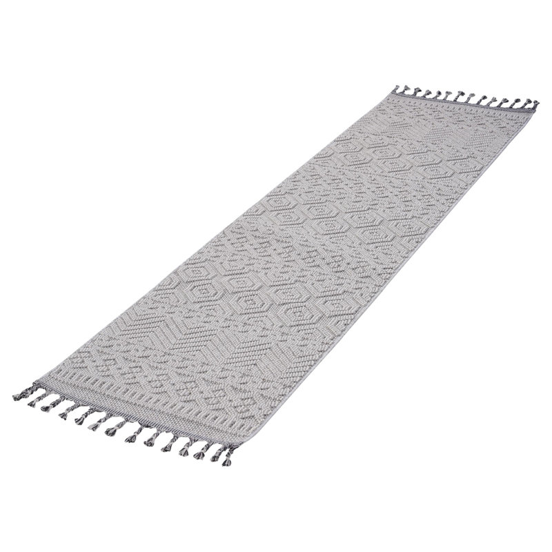 Collection White /Geometric Indoor/Outdoor Area Rug, Runner 2'2" x 8'