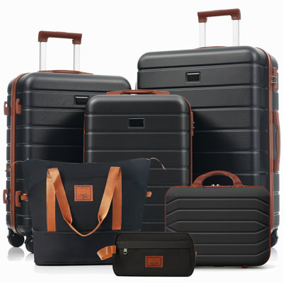 Travelpro Max 6-Piece Hardside Luggage Set With TSA Lock, 14/20/24/28 Inch Spinner Suitcase Set With Expandable Travel Duffel Bag & Waterproof Toiletry Kit, Adjustable Handle (Black And Brown)