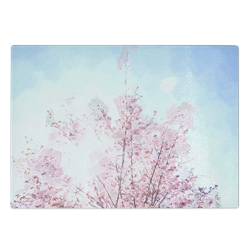 Tempered Glass Japanese Cherry Tree in Spring Chopping Board, 28.5 cm W x 20 cm L