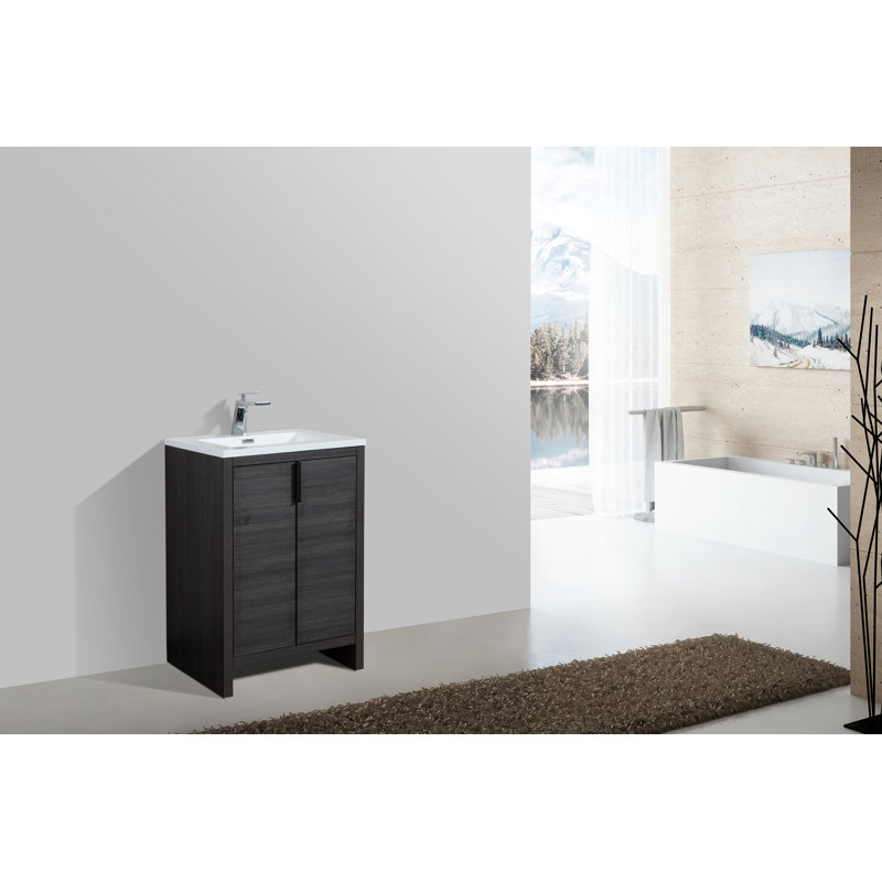 Meuble-lavabo simple 24 po Evana, Blanc, Chêne lessivé