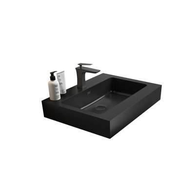 Matte Black Bathroom Sink, 24-inch Integrated Engineered Quartz Basin with Modern Design, Above Counter Vessel Sink for Contemporary Bathrooms