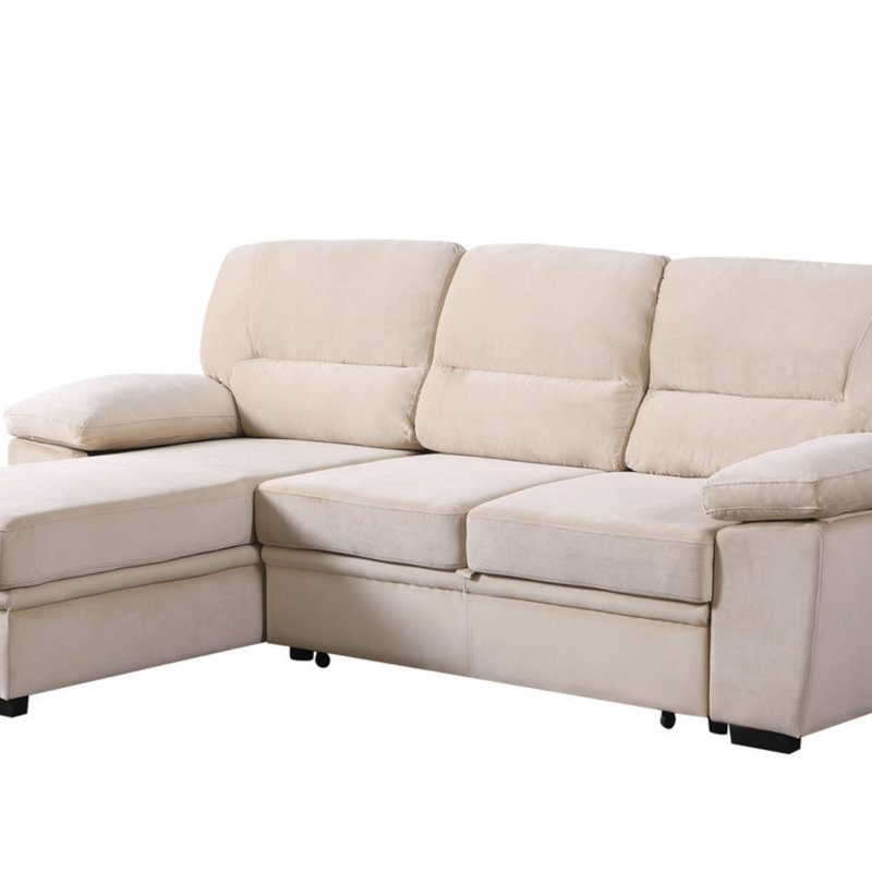 Latitude Run® Velvet Fabric Reversible Sleeper Sectional Sofa Chaise ...