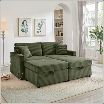 Comfortable Fluffy Corduroy Lazy Sofa with Double Ottomans and Table Board for Chailiving