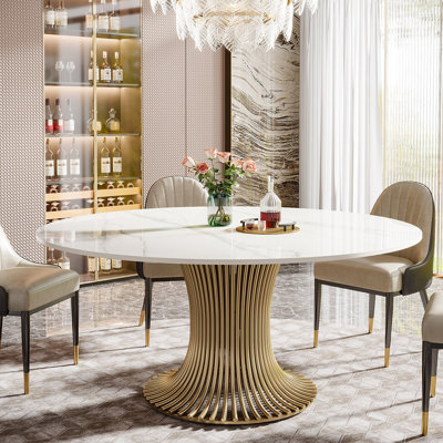 Babbie Round Stone Top Metal Base Dining Table