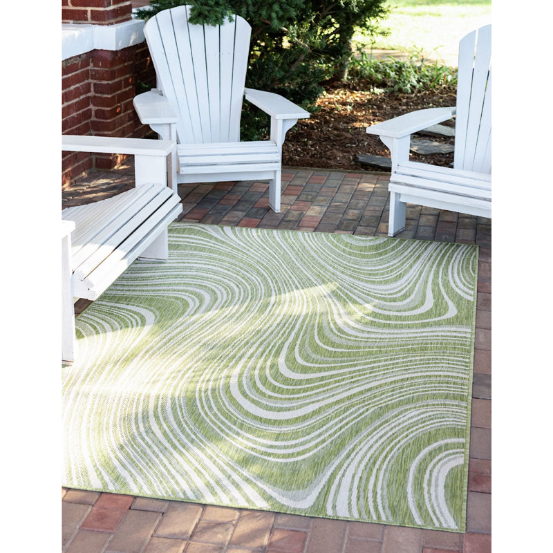 Outdoor Iris Area Rug Fern Color, Rectangle 5' x 8'