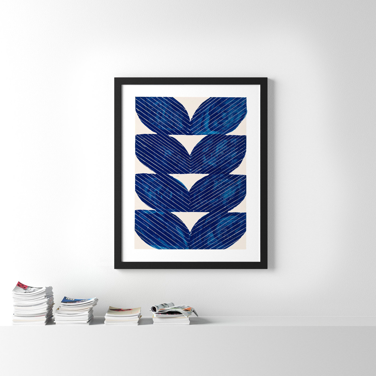 Blue Chevron "Navy Chevron" Painting, Black, 50" H x 40" W x 1.25" D