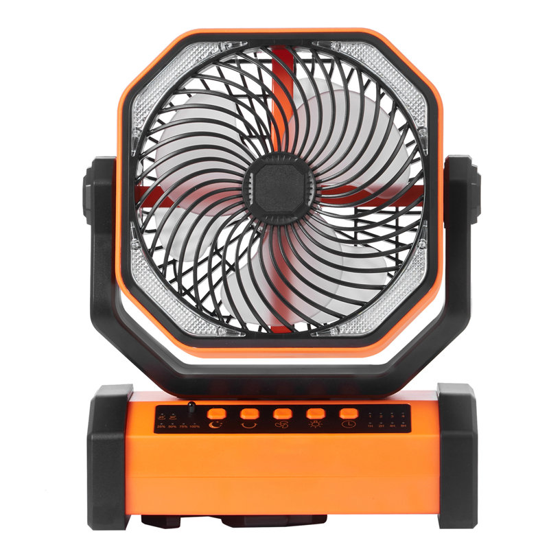 Ventilateur portatif rechargeable de 9 pouces, ventilateur alimenté par batterie avec lanterne DEL, 4 vitesses réglables et pivotement automatique à 45 ° / 90 °, ventilateurs à piles USB pour la chambre de voyage Bureau de camping à domicile