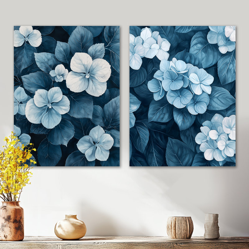 Monochromes d'hortensias en grappe I - botanique, impression murale 2 pièces, 32" H x 48" W