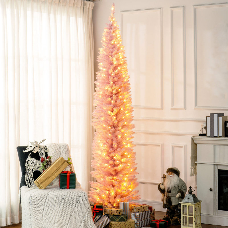 Arbre de Noël rose 8 pi avec 300 blanc chaud, 618 pointes, flamme, installation sans effort pour arbre artificiel, rose, grand, ignifuge,