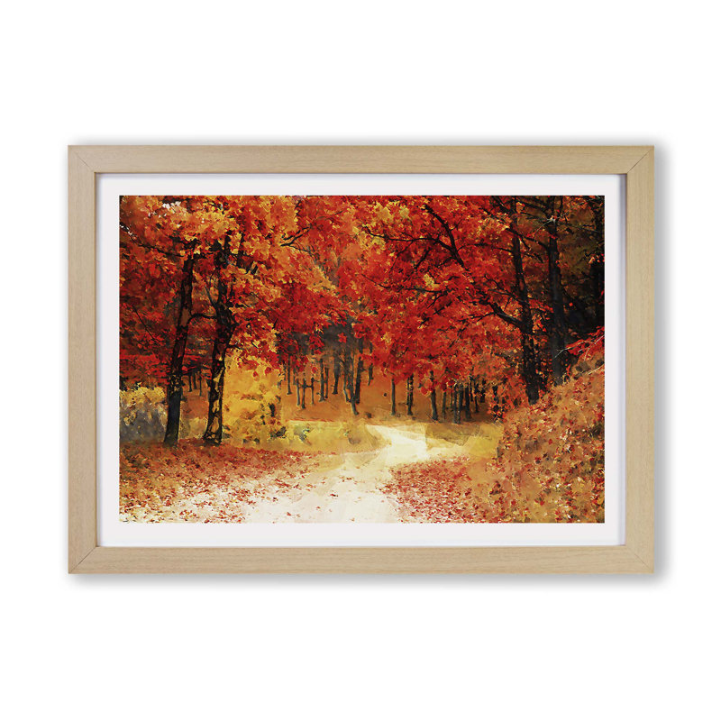 Path Through The Forest At Autumn - Single Picture Frame Painting, Oak, 33cm H x 45cm W x 2cm D