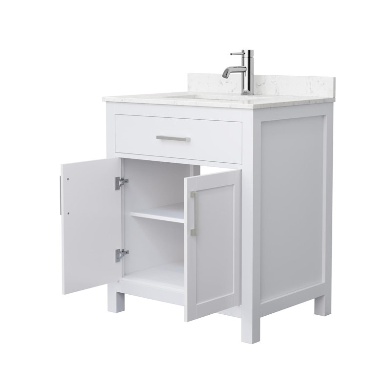 Beckett 30" Freestanding Single Bathroom Vanity with Cultured Marble Top, Carrara Cultured Marble, Brushed Nickel, White