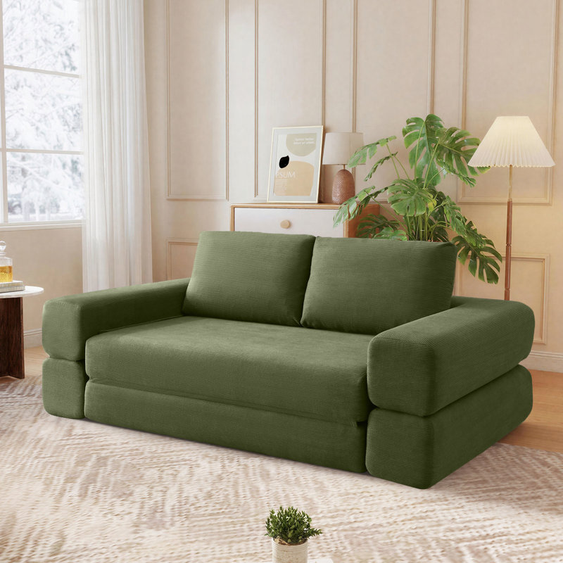 Canapé-lit pliable 81 po, divan-lit convertible 3-en-1, Vert
