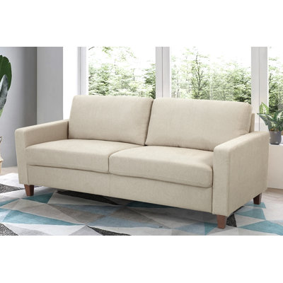 Mid-Century Modern 2-Seater Loveseat Sofa, Upholstered Fabric Couch with High Density Foam Cushion & Detachable Wooden Legs for Living Room Apartment