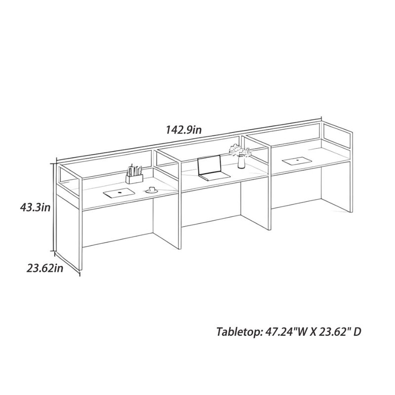 Bureau d'ordinateur, bureau, bureau de travail, bureau pour 3 personnes
