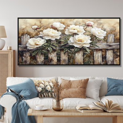 Drees, campagne, pivoines par la vieille clôture I - pivoines, art mural pour le salon