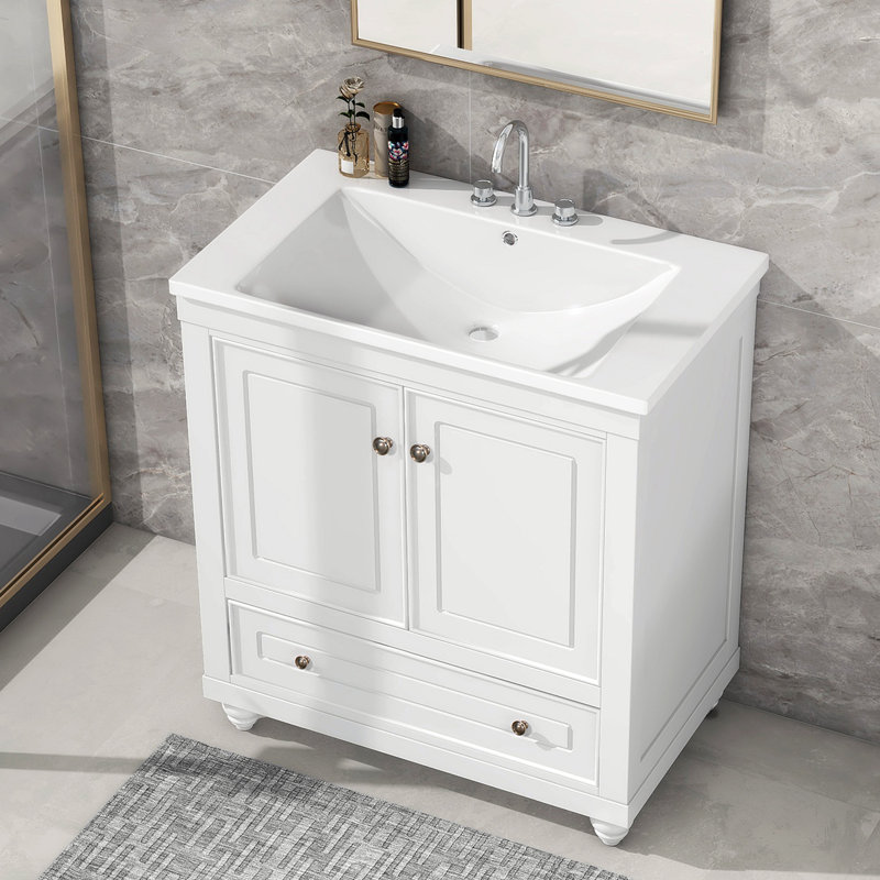 Meuble-lavabo simple 30,09 po avec plateau en céramique Chiyeko