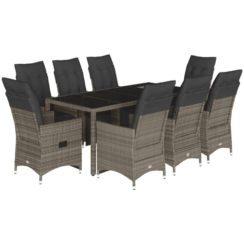 Bistro Set Grey Poly Rattan Adjustable Armrests, 8