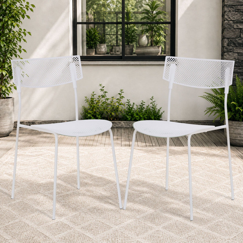 Chaise d'appoint moderne en filet avec dossier incurvé et conception légère pour la salle à manger, le bureau et l'espace de vie - ensemble de 2, blanc
