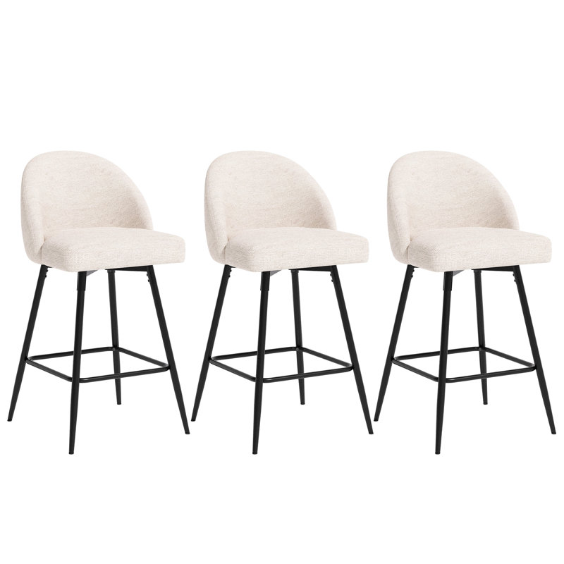 Ensemble de 3 tabourets de bar pivotants Levick, tabourets de bar à hauteur de comptoir avec dossier et pieds en métal - Beige