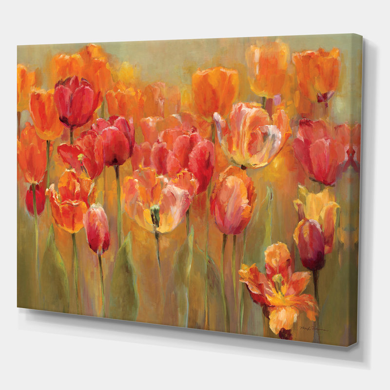 Floral tulipes rouges, peinture sur toile - tulipes rouges, H 24 po x l 32 po x P 1 po